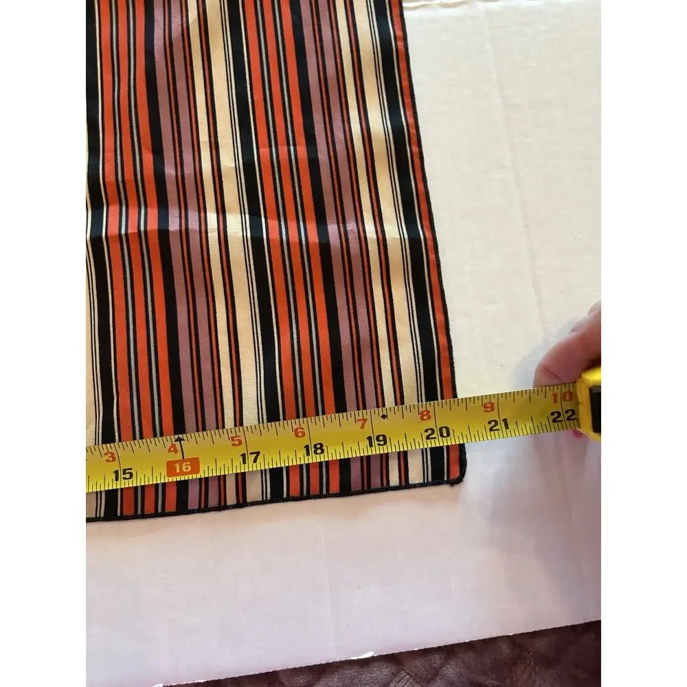 Vtg Symphony Striped‎ 20” Square Scarf Black Tan Red Rolled Hem MCM 1960s USA